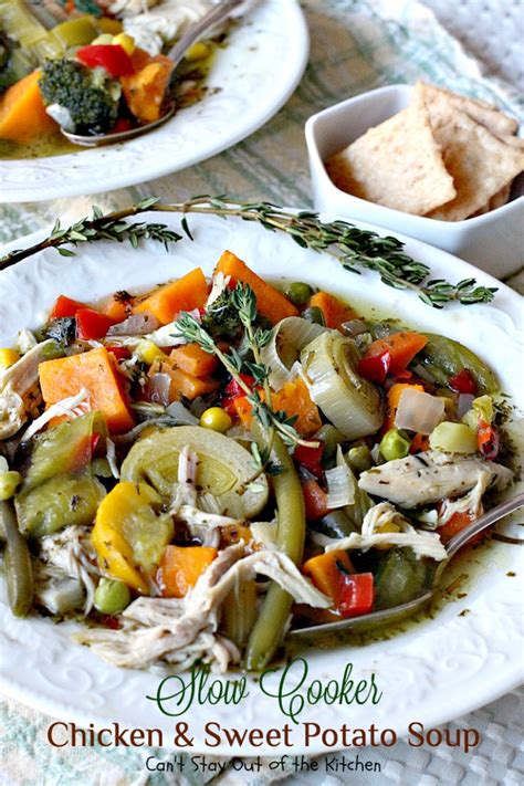 In 1 1/2 quart casserole, arrange alternate layers of potatoes, onions and sauce. Slow Cooker Chicken and Sweet Potato Soup - Can't Stay Out ...
