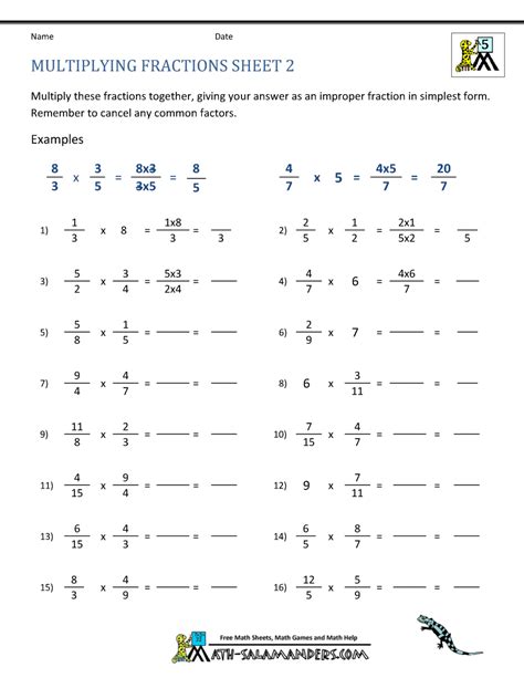 Whole Numbers Times Fractions Worksheet