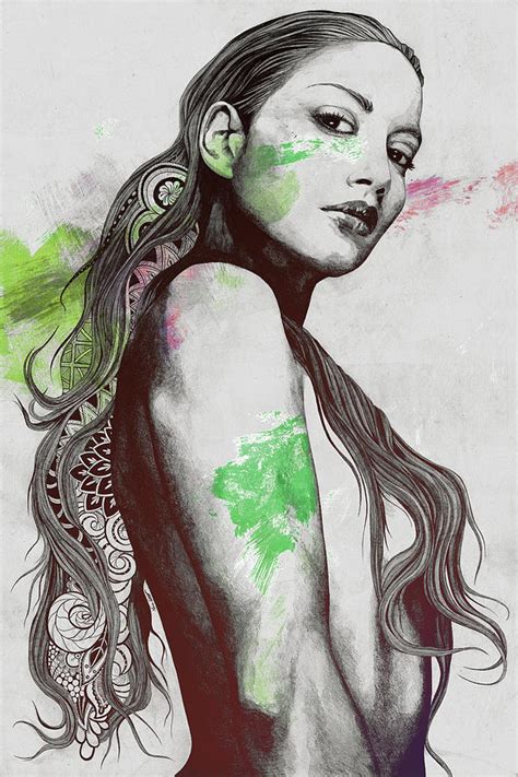 Cleansing Undertones Acid Green Zentangle Nude Sexy Girl Portrait Drawing By Marco Paludet