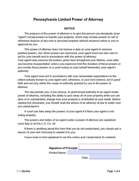 Free Pennsylvania Real Estate Power Of Attorney Form Pdf Word Eforms