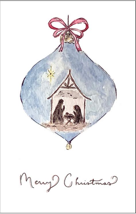 Nativity Scene Ornament Watercolor Christmas Card Paper Gems Co