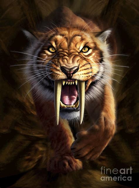 Full On View Of A Saber Toothed Tiger Digital Art By Jerry Lofaro