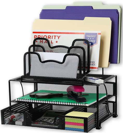 Simplehouseware Mesh Desk Organizer With Sliding Drawer Double Tray