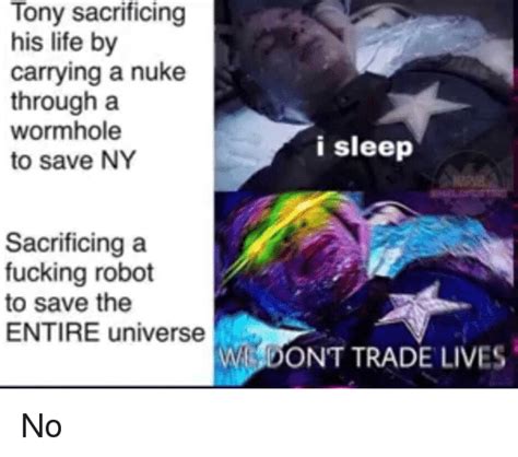 Tony Sacrificing His Life By Carrying A Nuke Through A Wormhole To Save Ny I Sleep Sacrificing A
