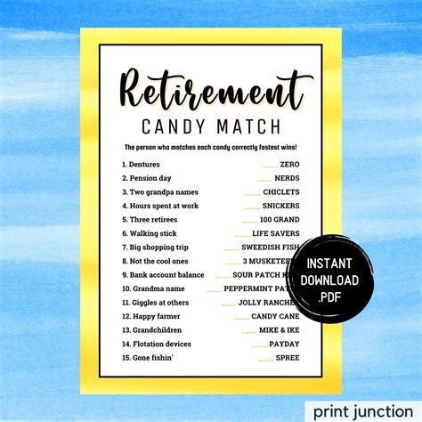 Retirement Party Games Retirement Candy Match Game Fun Etsy España