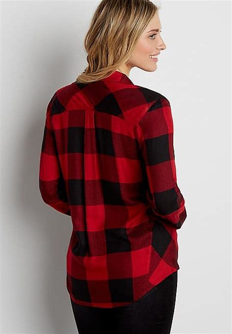 Button Down Shirt In Red And Black Buffalo Plaid Maurices Plaid Shirt Outfits Black Plaid