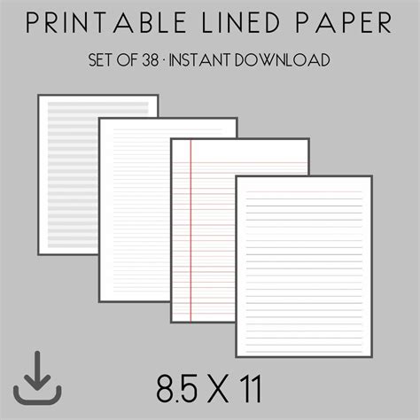 Printable Lined Paper PDF Wide Ruled Paper College Ruled Etsy