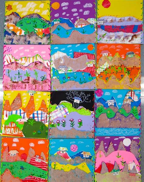2nd Grade Collage Landscapes Inspired By Chilean Stitched