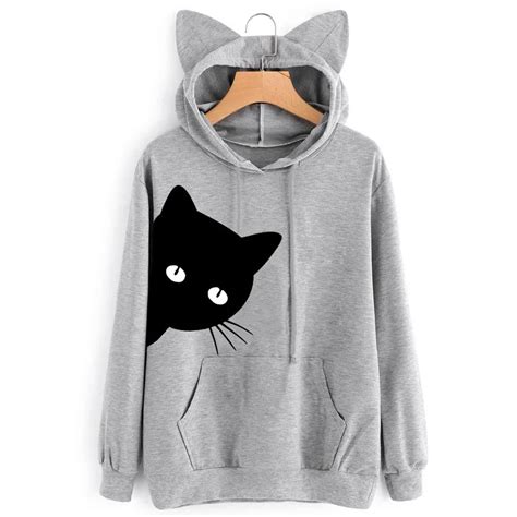 Hoodies Sweatshirt Women Harajuku Streetwear Cat Print Hoodie 2018