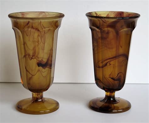 Pair Art Deco George Davidson Parfait Glasses In Amber Cloud Glass Circa 1930s For Sale At 1stdibs