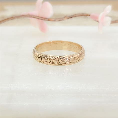 Gold Floral Ring Band For Women Wedding Band Vow Renewal Etsy In 2022