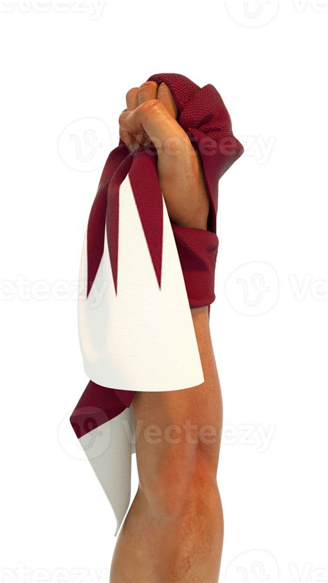 Free Hand Fist Holding Qatari Flag Hand Lifted And Grabbing Flag