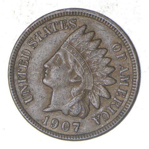 Detailed Liberty 1907 Indian Head Cent Great Condition Property Room