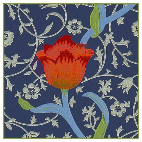 Medway Detail 1 Red Tulip By William Morris Design Counted Cross Stitch