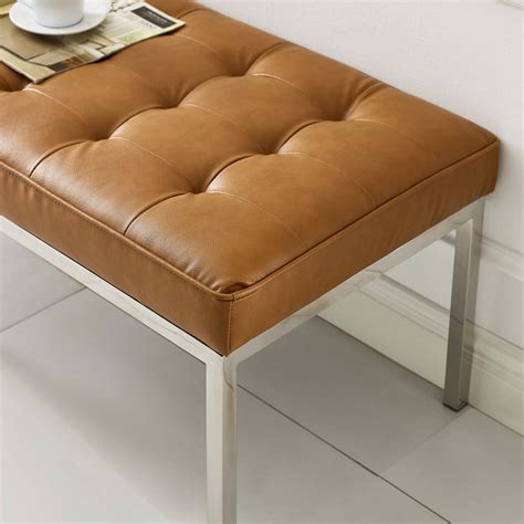 Loft Tufted Large Upholstered Faux Leather Bench In Tan By Modway
