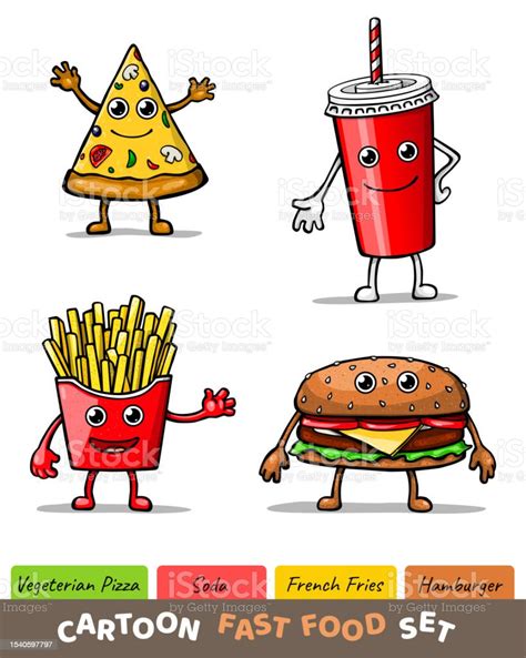 Funny Fast Food Set Isolated On White Background Cartoon Characters