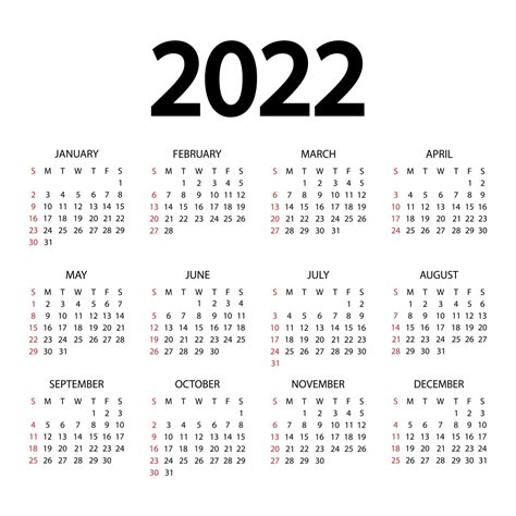 Calendar 2022 Year The Week Starts On Sunday Annual