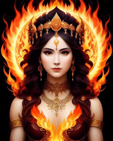 Illustration Artistiques Portrait Of Goddess Of Fire And Flames