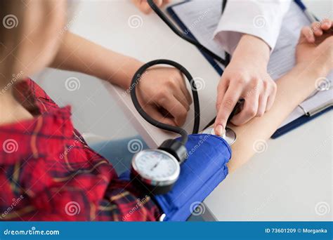 Close Up View Of Doctor Measuring Blood Pressure Stock Image Image Of