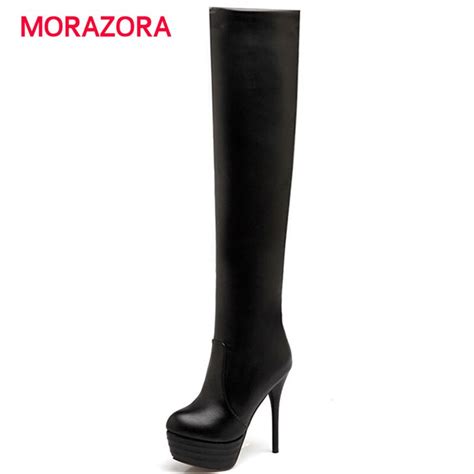 Morazora Big Size Sexy Super High Heel Platform Boots Round Toe
