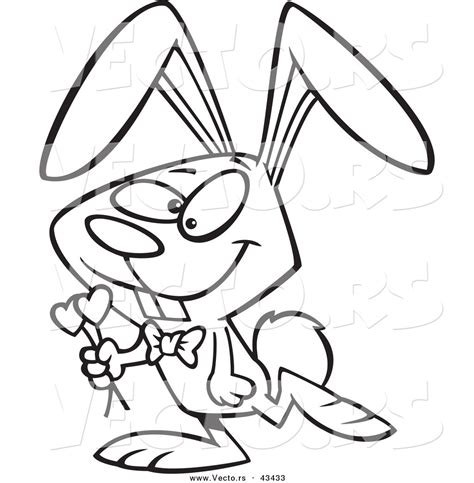 Vector Of A Happy Cartoon Valentine Bunny Rabbit Carrying