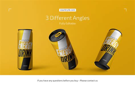 Download 330ml Energy Drink Can Mockup Set in Packaging Mockups on Yellow Images Creative Store