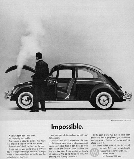 Vw Volkswagen 1961 Beetle Impossible Mad Men Art Vintage Ad Art