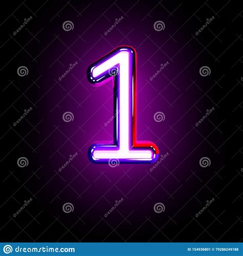 Purple Shine Neon Font - Number 1 Isolated On Black Background, 3D