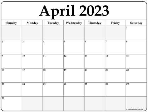 Free Printable Blank Calendar April 2023 2022