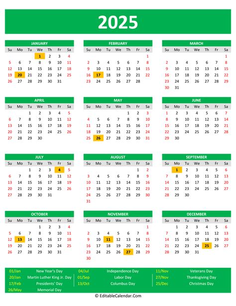 2025 Printable Calendar With Holidays Portrait Orientation