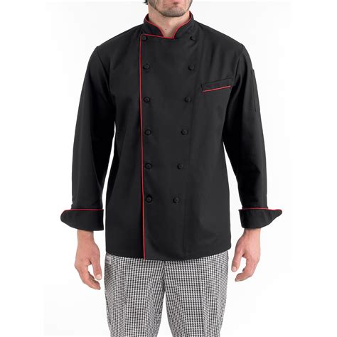 Classic Piped Executive Chef Coat Cw5690 Black Red Piping Chefwear