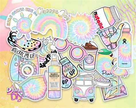 20 pcs tie dye pastel rainbow aesthetic sticker pack / cute