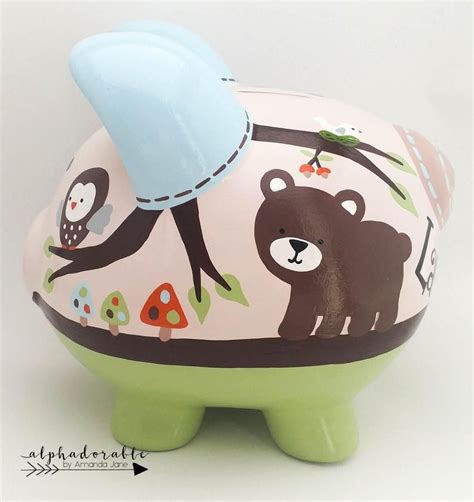 Forest Friends Personalized Piggy Bank With Fox Deer Etsy