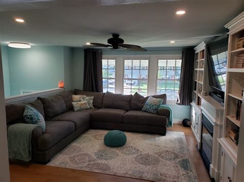 Bi Level Living Room Coastal Inspired Aqua Living Room Living Room