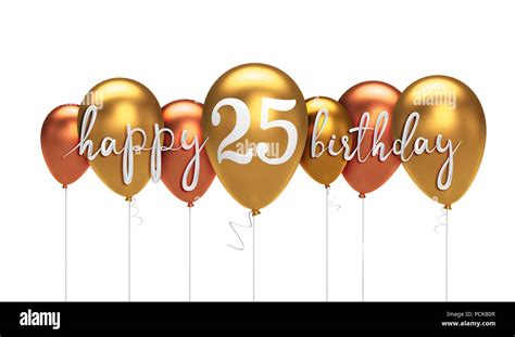 Happy 25th Birthday Gold Balloon Greeting Background 3d Rendering