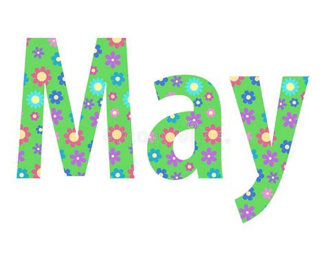Text May Lettering With Cute Spring Flower Pattern On Green Isolated On