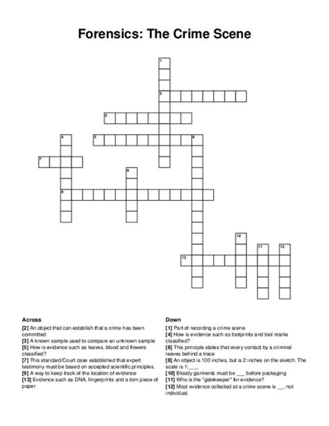 Forensics The Crime Scene Crossword Puzzle