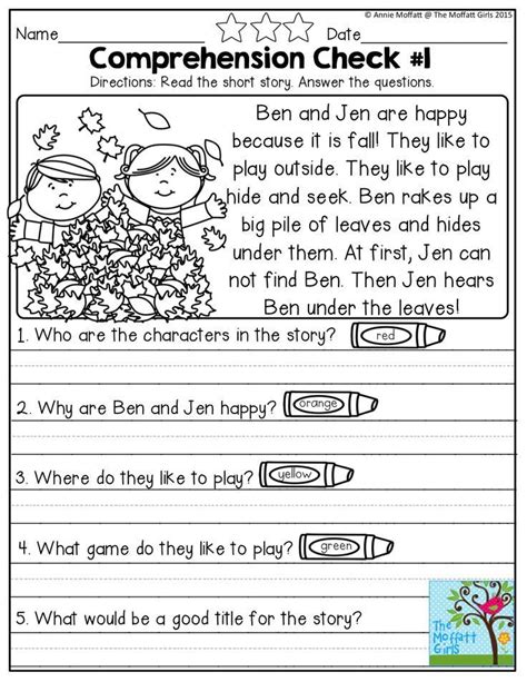 Short Stories For Reading Comprehension For Kindergarten Lori