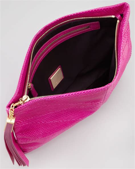 Lyst B Brian Atwood Robin Soft Snake Foldover Clutch Bag Magenta In Pink