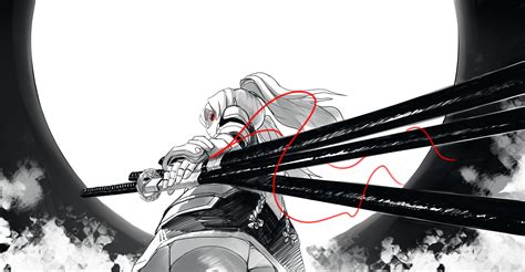 Anime Girl Samurai Sword Katana Night Moon Anime Selective