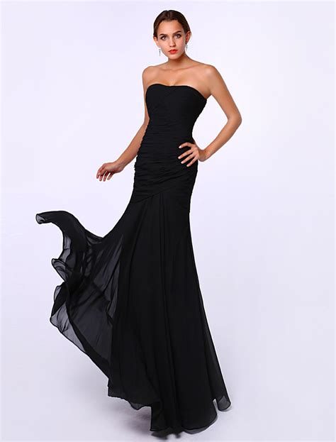 Black Mermaid Strapless Chiffon Dress For Mother Of The Bride