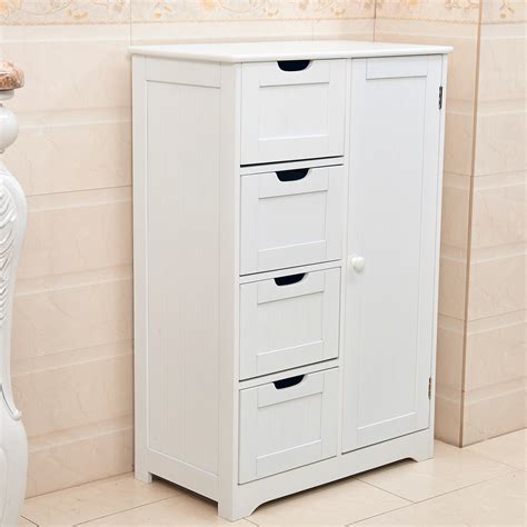 Bathroom shelves and storage units are a great way of getting some stylish storage into your bathroom. White Wooden 4 Drawer Bathroom Storage Cupboard Cabinet ...
