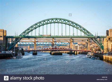 Newcastle Upon Tyne View Of Five Bridges Spanning The River Tyne In