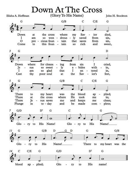 Free Lead Sheet Down At The Cross Glory To His Name Hymn Sheet