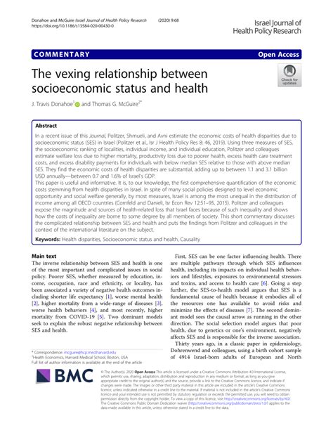 pdf the vexing relationship between socioeconomic status and health