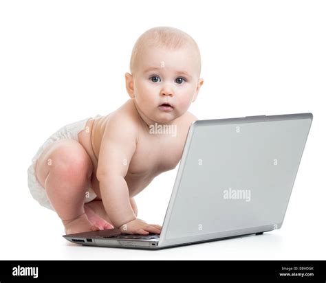 Funny Baby Playing On Laptop Stock Photo Alamy