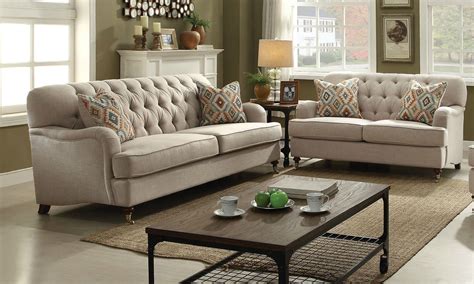 Designer chesterfield sofa set textile beige 3+2+2 couch pads sofa couch. sofa and loveseat set alianza beige fabric 2pc button ...