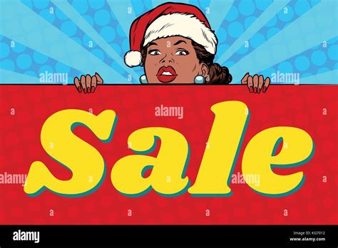 African Santa Girl And Sales Poster Pop Art Retro Vector Illustrator