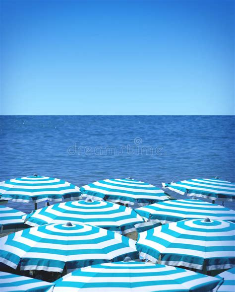Beach Umbrellas And Sea Stock Photo Image Of Group Packed 41833792