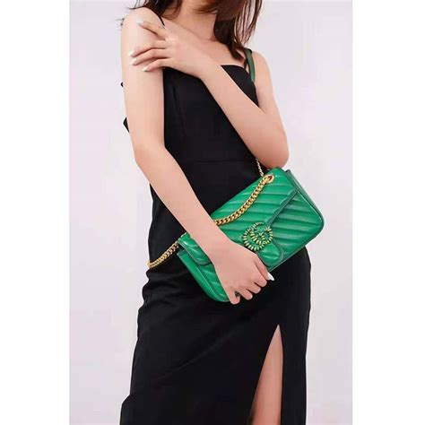 Gucci Gg Women Gg Marmont Small Shoulder Bag Bright Green Diagonal